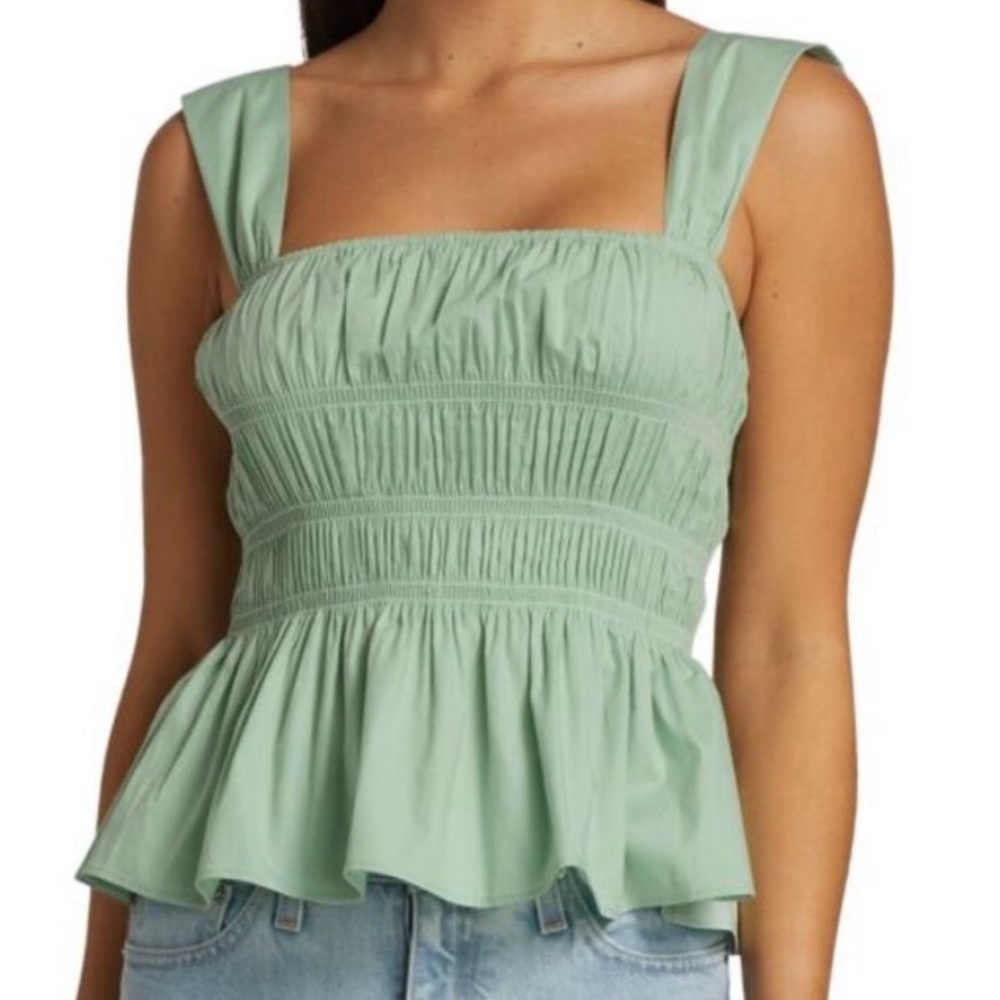 Staud Ida Smocked Top in Mint Green Peplum Size M